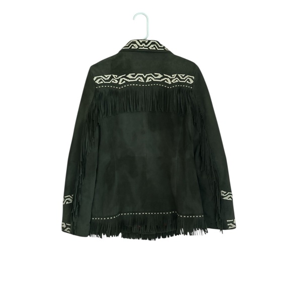 Tasha Polizzi Olive Green Suede Fringe Boho Western Jacket Embroidery Size S - Picture 2 of 16